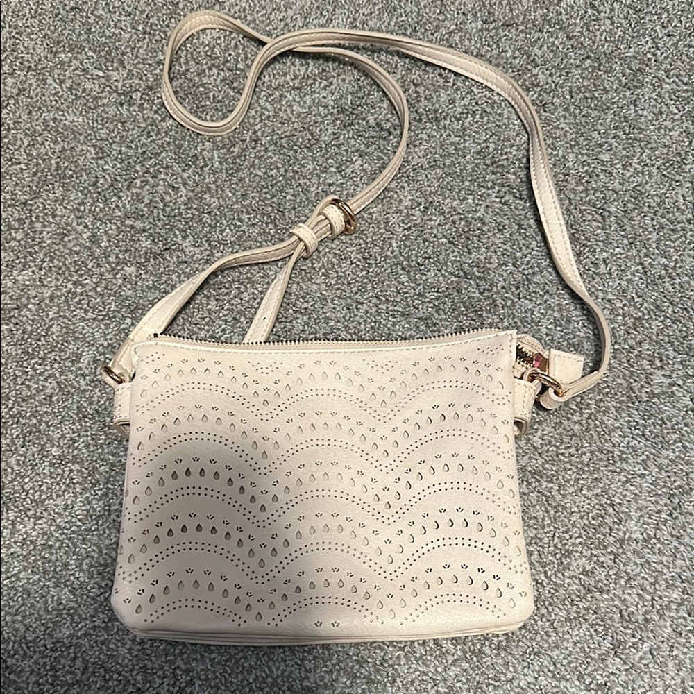 LC Lauren Conrad Cream Perforated Crossbody Bag
